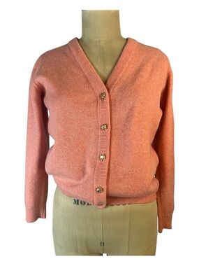 Vintage Berks Burlington made in Scotland  Coral V-Neck Button Cashmere Sweater